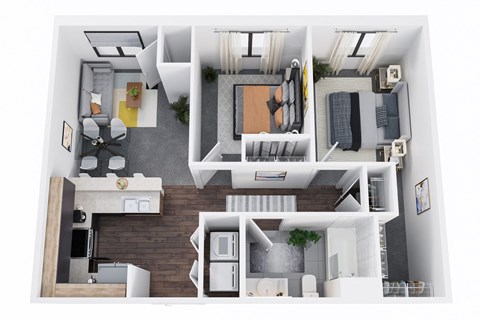 Floor plan for 2 beds, 1 bath, 795 sqft